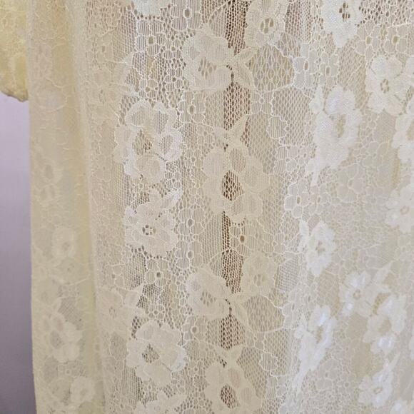 Open Edit Yellow Floral Sheer Lace Maxi Dress M Deep V Back Cottage Boho Y2K - Picture 7 of 11